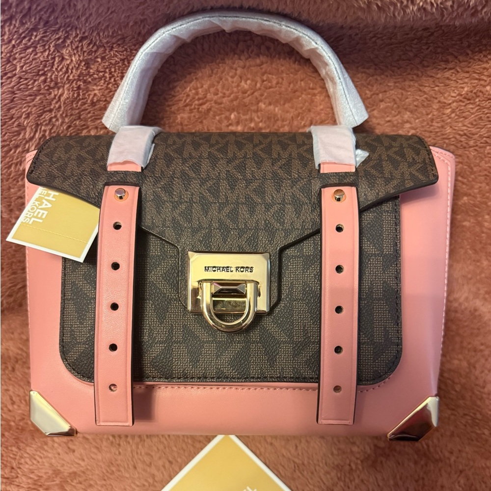 Michael Kors Pink and Brown Monogram Top-Handle Satchel